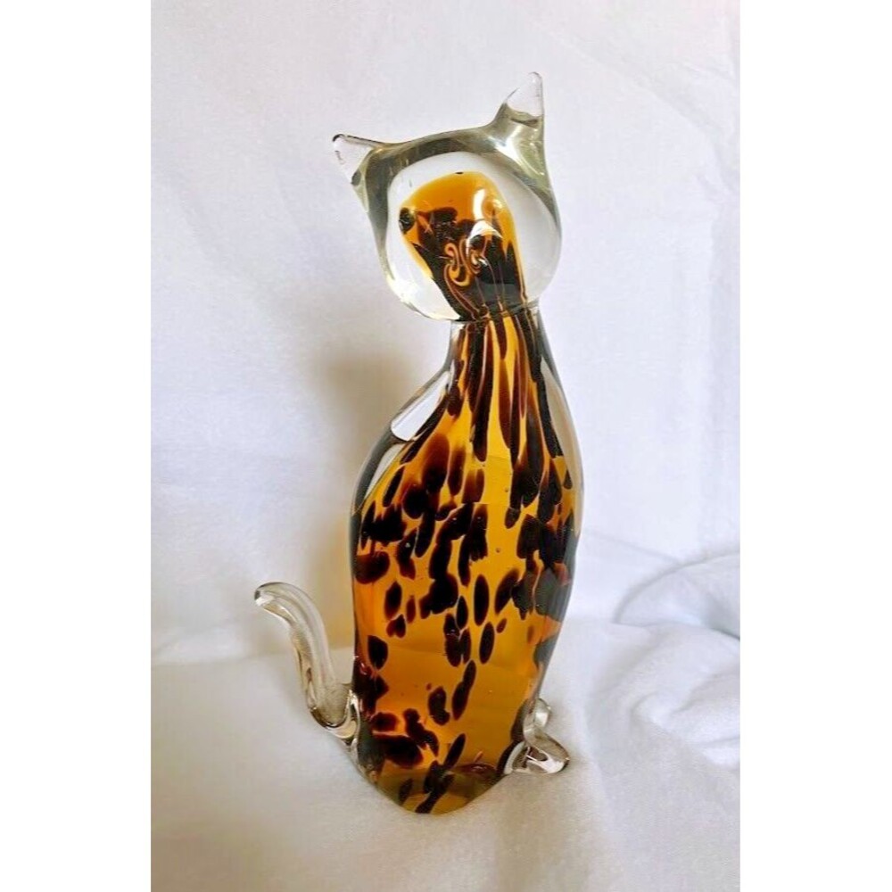 VINTAGE Fifth Ave Crystal Blown Glass Cat Figurine